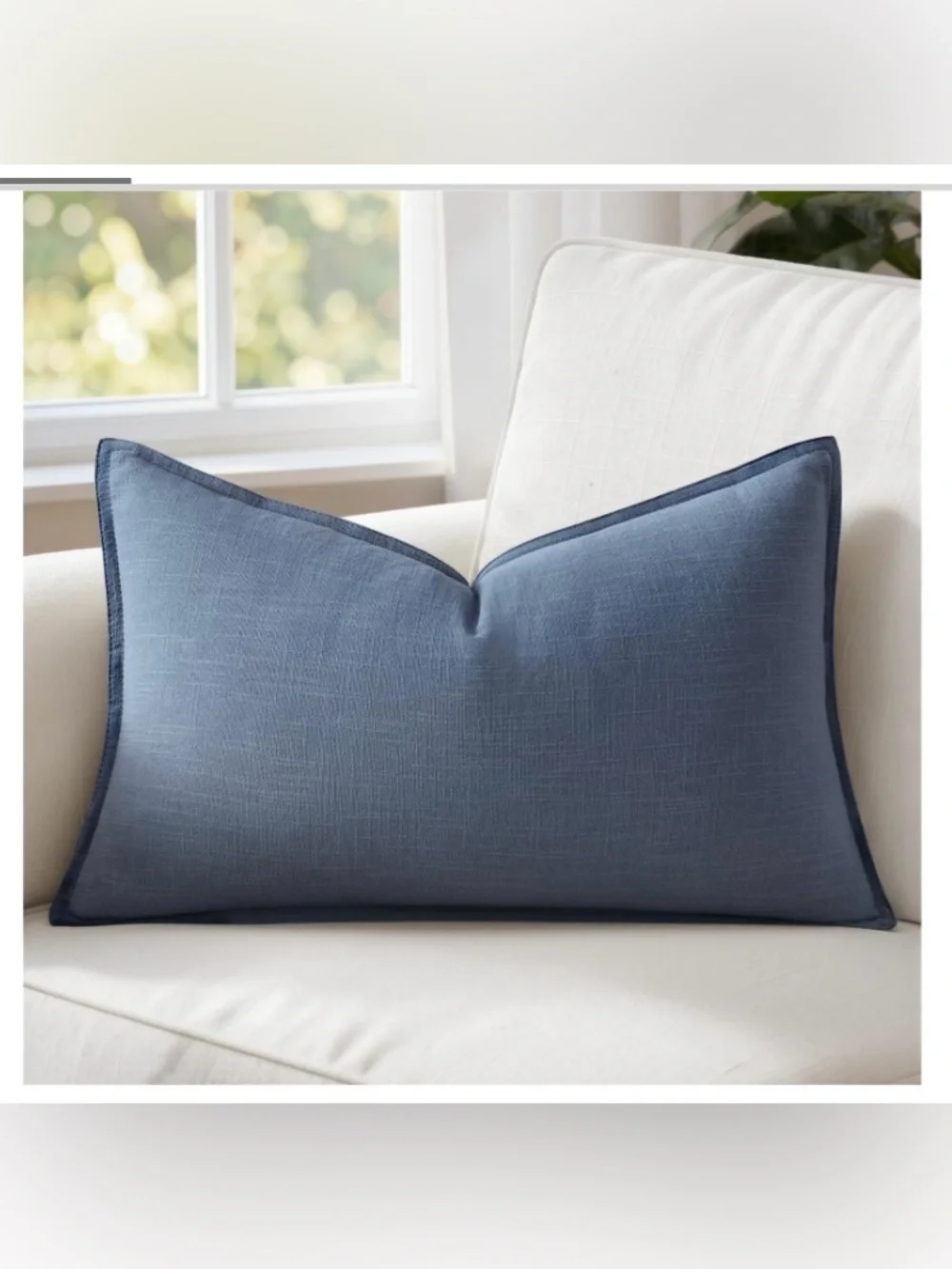Lumbar Pillow Cover with Flange Trim Cotton/Linen Blend 12x20” BLUE ASHES